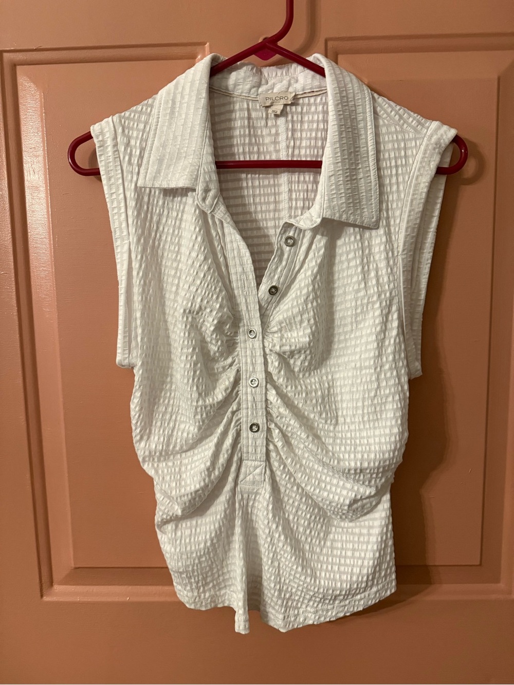 Pilcro White Textured Sleeveless Button Front Tank